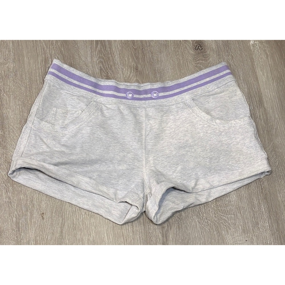 Lululemon Flashback Gray Purple Striped Waist Lounge Shorts Womens Size 8